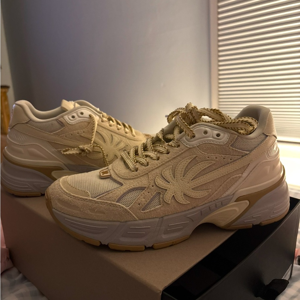 Palm Angels Beige and Gray Leather Sneakers